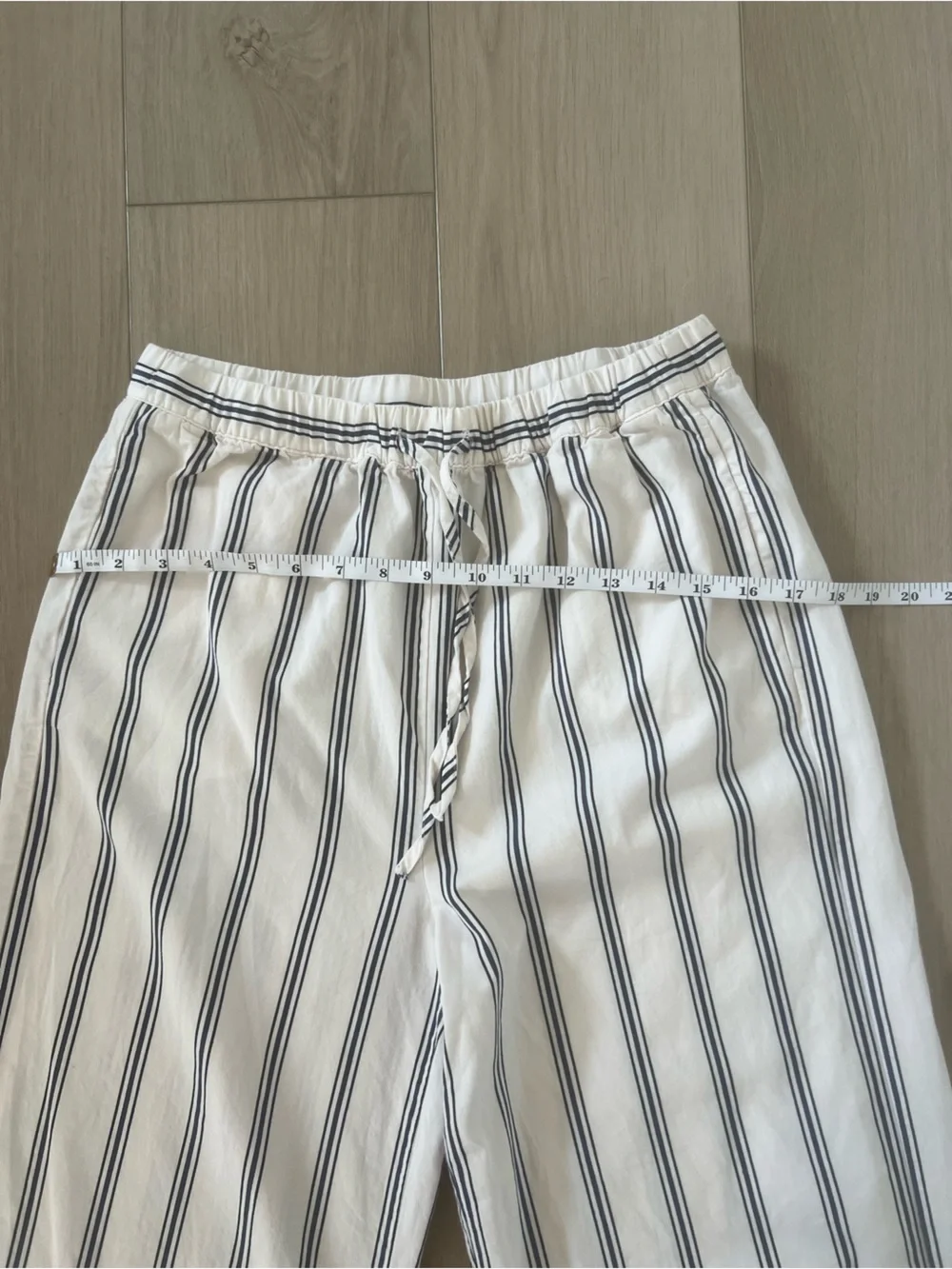 ZARA White Navy and Black Striped Wide Leg Pants High Rise Elastic Waist Flowy